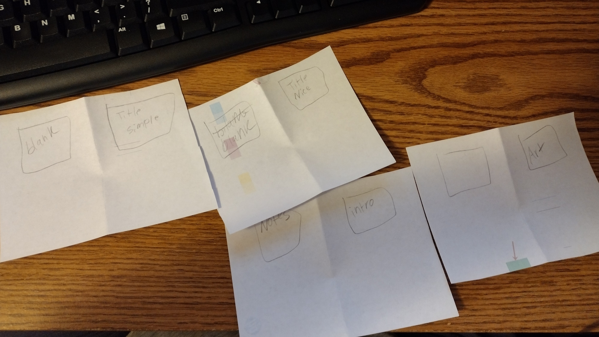 One of the mockups disassembled and each sheet laid out.